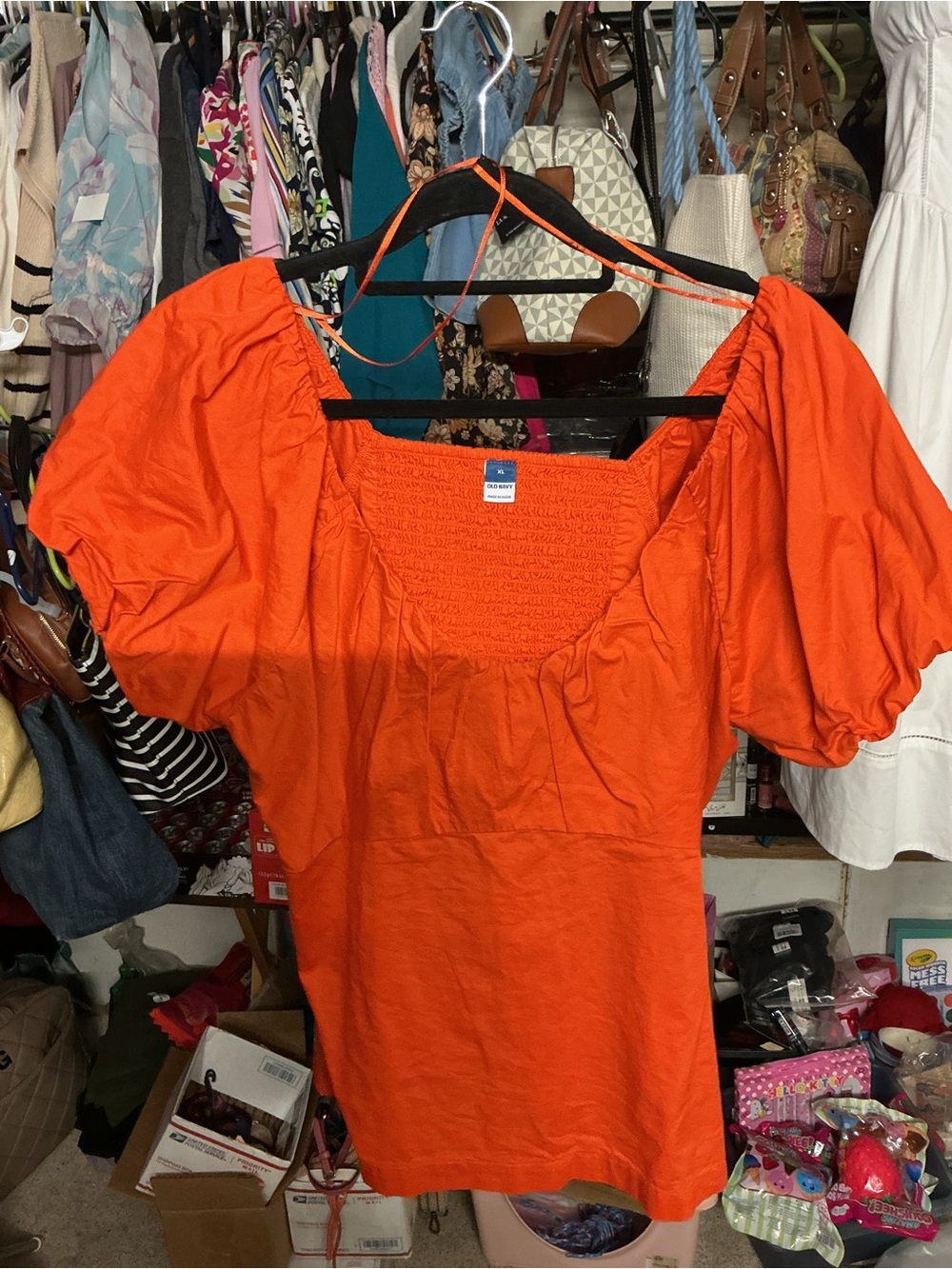 Old Navy Orange Puff Sleeve Tunic Top